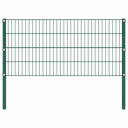 Ограден панел с железни стълбове, зелен, 694,5x80 см