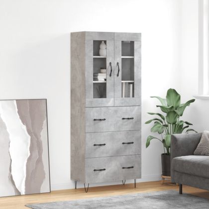 Висок шкаф, бетонно сив, 69,5x34x180 см, инженерно дърво