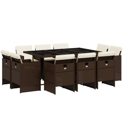 Градински комплект с възглавници 11 части кафяв полиратан