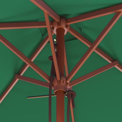 Градински чадър с дървен прът, 150x200 см, зелен