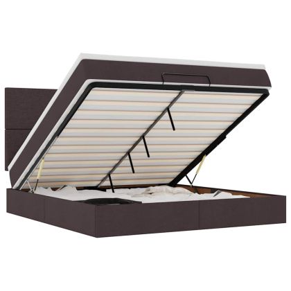 Османска легло с матрак и LED, тъмнокафяво, 160x200 см, плат