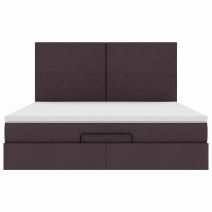 Османска легло с матрак и LED, тъмнокафяво, 160x200 см, плат