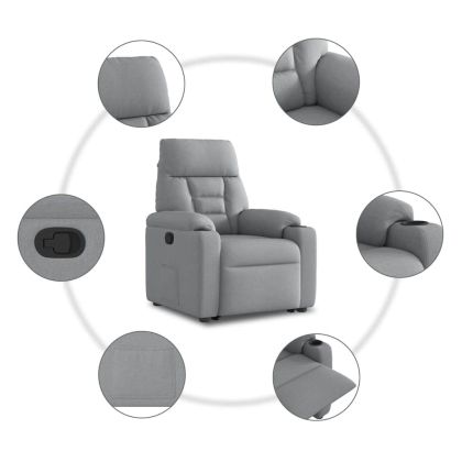 Изправящ реклайнер стол, светлосив, текстил