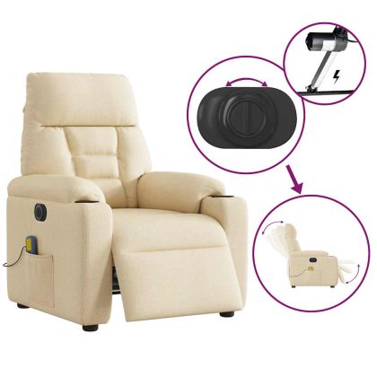 Електрически масажен реклайнер стол, кремав, текстил