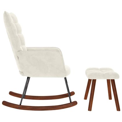 Люлеещ се стол с табуретка, кремав кадифен