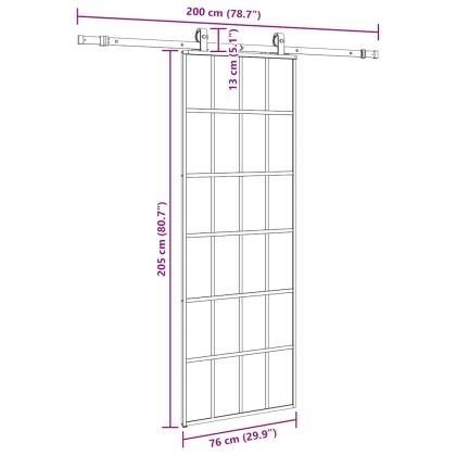 Плъзгаща се врата с обков черна 76x205 см ESG стъкло