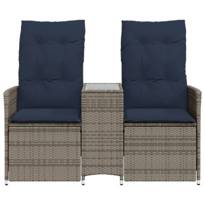 Градински диван с 2 места и маса, сив, полиратан