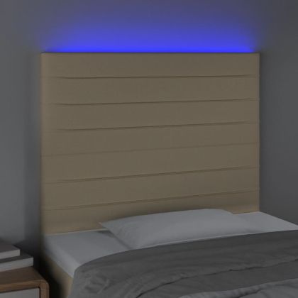 LED горна табла за легло, кремава, 90x5x118/128 см, плат