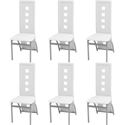 Трапезни столове, 6 бр, бели, изкуствена кожа