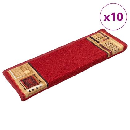 Самозалепващи стелки за стълби, 10 бр, 65x21x4 см, червени