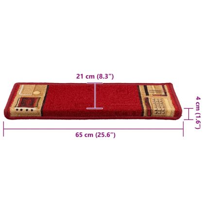 Самозалепващи стелки за стълби, 10 бр, 65x21x4 см, червени