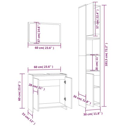 Комплект мебели за баня от 3 части, опушен дъб, инженерно дърво