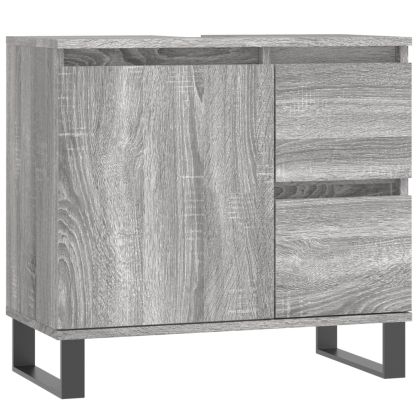 Комплект мебели за баня от 3 части сив сонома инженерно дърво