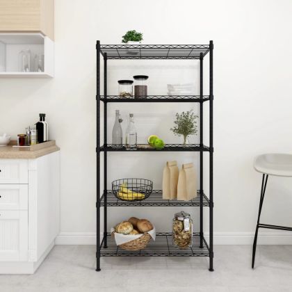 5-етажен стелаж за съхранение 90x35x180 см черен 250 кг