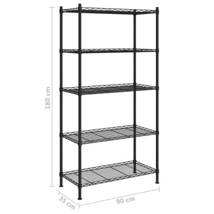 5-етажен стелаж за съхранение 90x35x180 см черен 250 кг