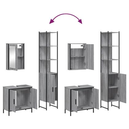 Комплект мебели за баня от 3 части сив сонома инженерно дърво