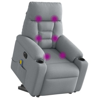 Електрически изправящ масажен реклайнер стол светлосив текстил