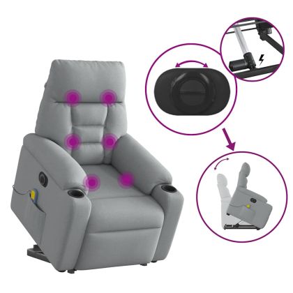 Електрически изправящ масажен реклайнер стол светлосив текстил