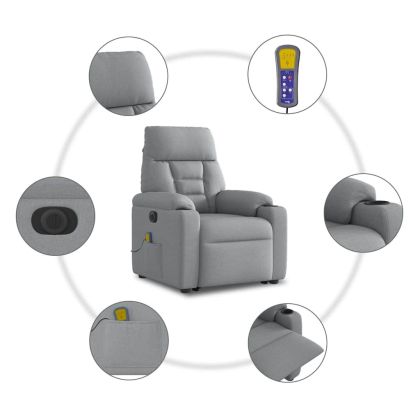 Електрически изправящ масажен реклайнер стол светлосив текстил