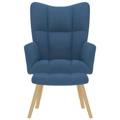 Релаксиращ стол с табуретка, син, текстил