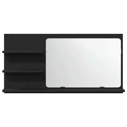 Шкаф за баня с огледало, черен дъб, 90x11x45 см, инженерно дърво