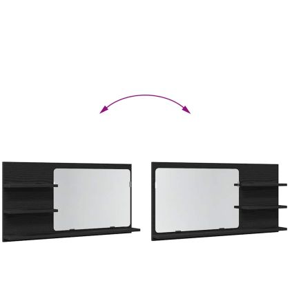 Шкаф за баня с огледало, черен дъб, 90x11x45 см, инженерно дърво