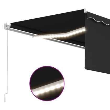 Ръчно прибиращ се сенник с щора и LED, 4,5x3 м, антрацит
