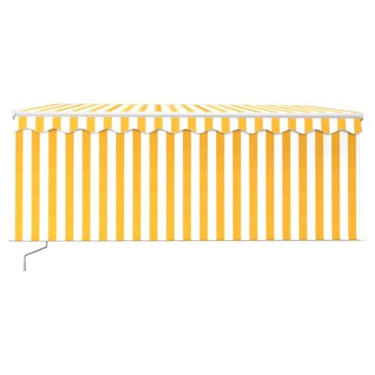 Ръчно прибиращ се сенник с щора и LED, 3x2,5 м, жълто и бяло