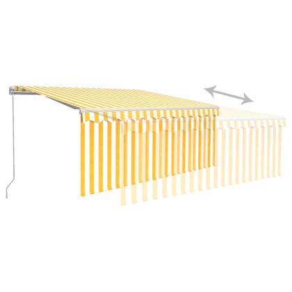 Ръчно прибиращ се сенник с щора и LED, 3x2,5 м, жълто и бяло