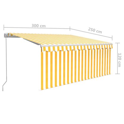 Ръчно прибиращ се сенник с щора и LED, 3x2,5 м, жълто и бяло