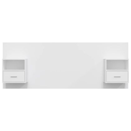 Горна табла за легло с шкафчета, бяла, инженерно дърво