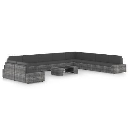 Градински лаундж комплект с възглавници 11 части полиратан сив