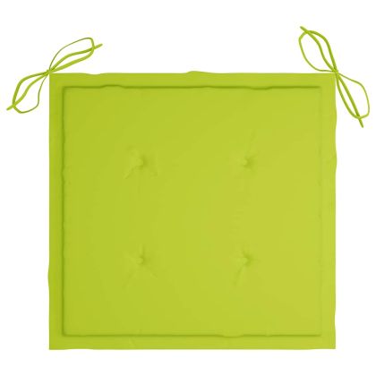 Градински столове, 2 бр, яркозелени възглавници, тик масив