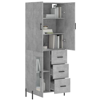 Висок шкаф, бетонно сив, 69,5x34x180 см, инженерно дърво