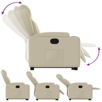 Изправящ реклайнер стол, кремав, изкуствена кожа