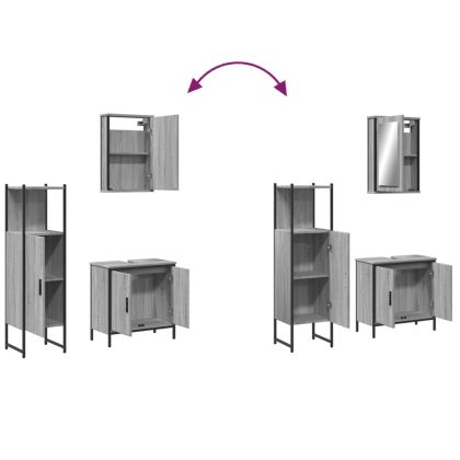 Комплект мебели за баня от 3 части сив сонома инженерно дърво