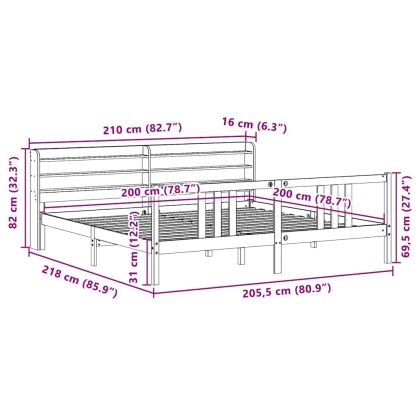 Рамка за легло с табла, 200x200 см, бор масив