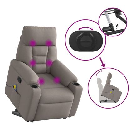 Масажен изправящ стол реклайнер, таупе, текстил