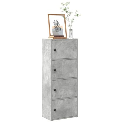Библиотека, бетонно сива, 40x24x102 см, инженерно дърво