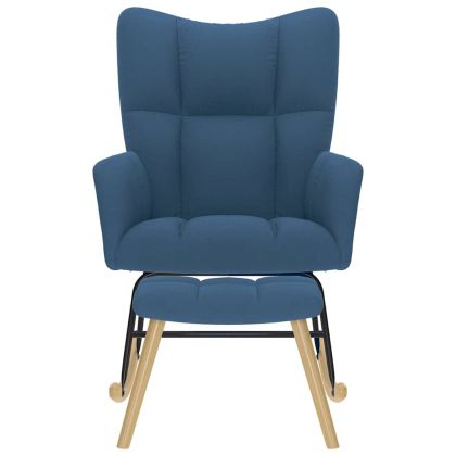 Люлеещ се стол с табуретка, син, плат