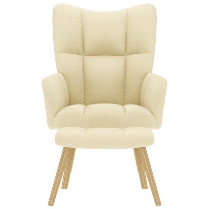 Релаксиращ стол с табуретка, кремав, текстил