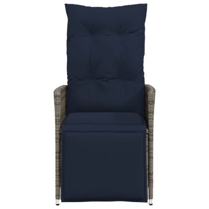 Градински стол с възглавници, сив, полиратан