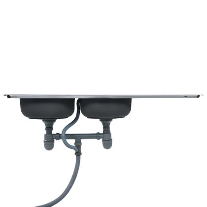 Кухненска мивка двойно корито цедка и сифон неръждаема стомана