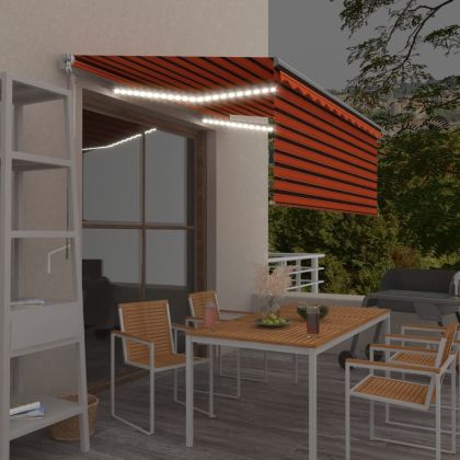Ръчно прибиращ се сенник с щора и LED 3,5x2,5 м оранжево-кафяв