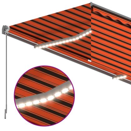 Ръчно прибиращ се сенник с щора и LED 3,5x2,5 м оранжево-кафяв