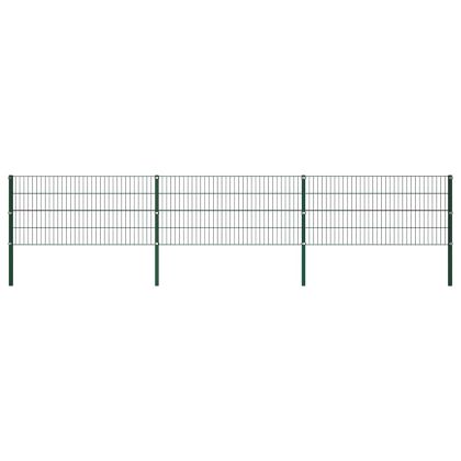 Ограден панел с железни стълбове, 522x80 см, зелен
