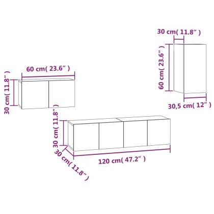 Комплект ТВ шкафове от 4 части, опушен дъб, инженерно дърво