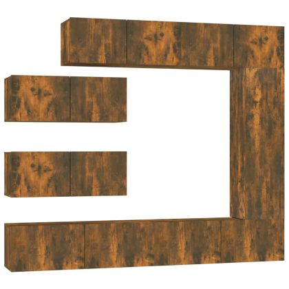 Комплект ТВ шкафове от 7 части, опушен дъб, инженерно дърво