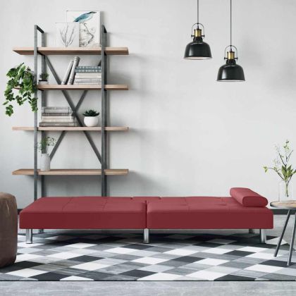 Диван с поставки за чаши, виненочервен, изкуствена кожа