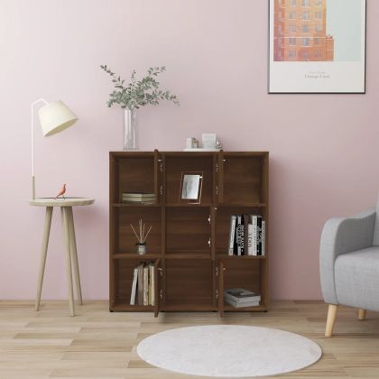 Библиотека, кафяв дъб, 90x30x90 см, инженерно дърво